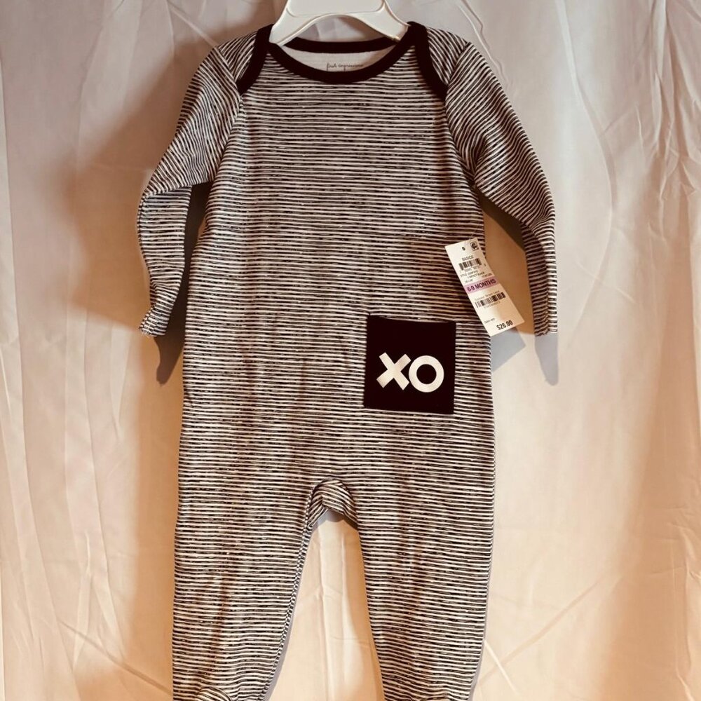 First Impressions Baby Striped XO Footed Romper Black White 6–9 Months